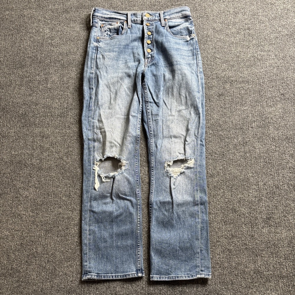 MOTHER Pixie Tomcat Crop Distressed Jeans Women's 27 Not Cut & Pasted Button Fly
